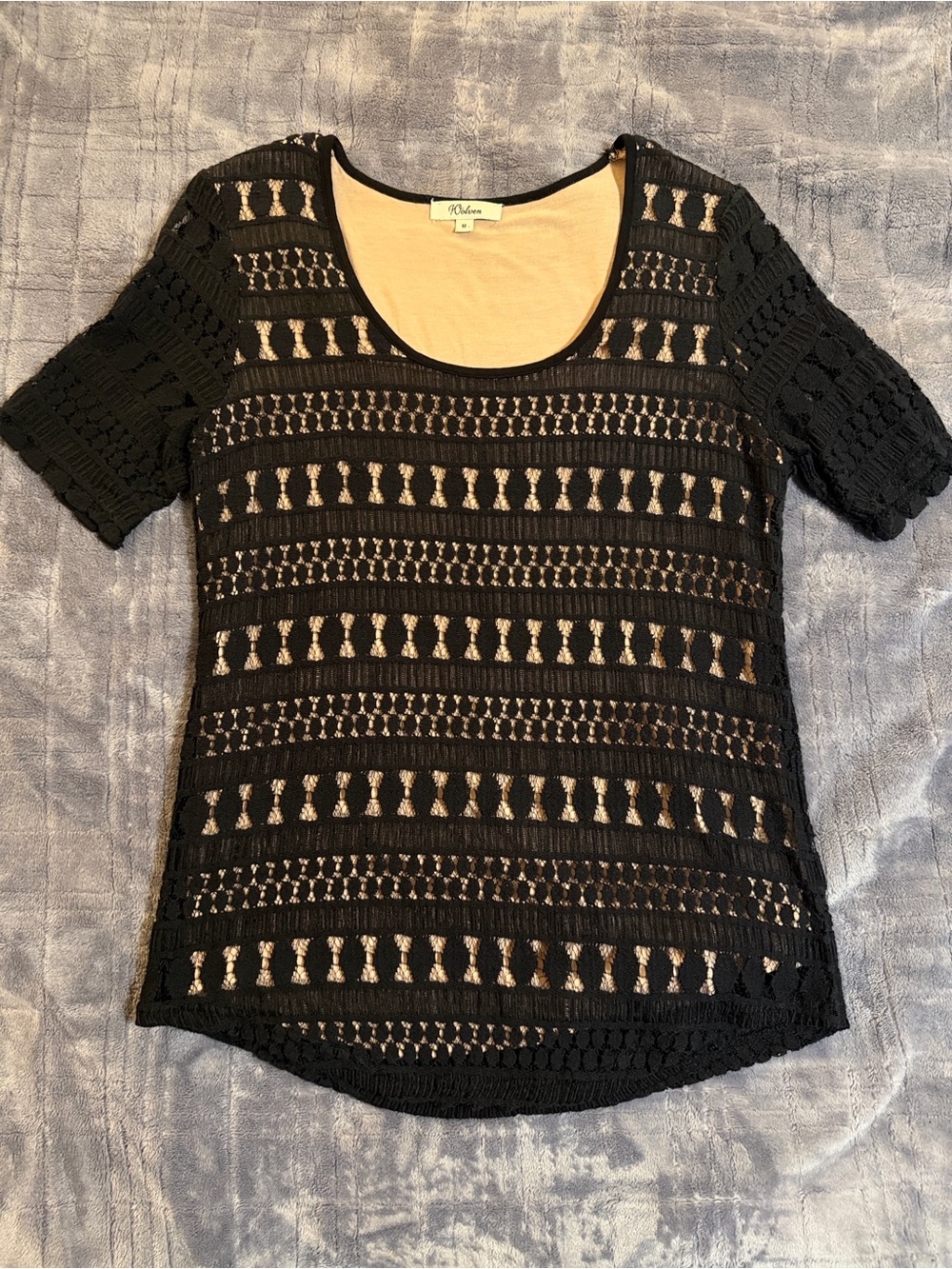 Anthropologie Women’s Black Lace Short Sleeve Top by Wolven